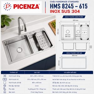 Chậu rửa bát 2 hố lệch Standard inox SUS 304 HMS 8245 – 615