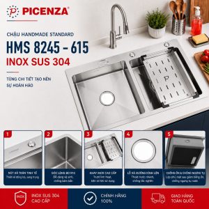 Chậu rửa bát 2 hố lệch Standard inox SUS 304 HMS 8245 – 615