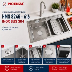 Chậu Handmade Standard inox SUS 304 HMS 8246 – 616