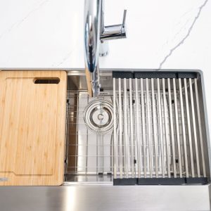 Chậu rửa bát Workstation Sink – Apron Sink KN8051AS RettaSiphon, thớt gỗ, roll mat, colander, bottom grid