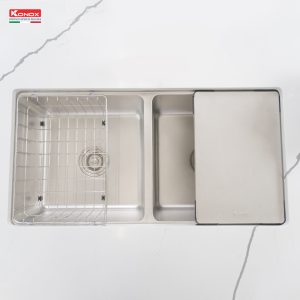 Chậu rửa bát chống xước Workstation Sink – Undermount Sink KN8646DU DekorSiphon, giá úp bát inox, thớt inox