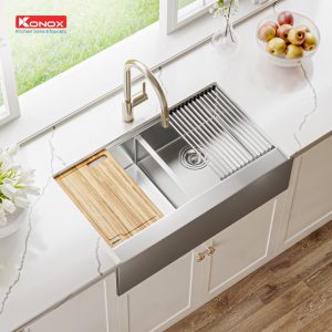 Chậu rửa bát Workstation Sink – Apron Sink KN8751DA RettaSiphon, thớt gỗ, roll mat