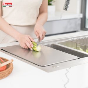 Chậu rửa bát chống xước Workstation Sink – Topmount Sink KN8651TD DekorSiphon, thớt inox, giá úp bát inox