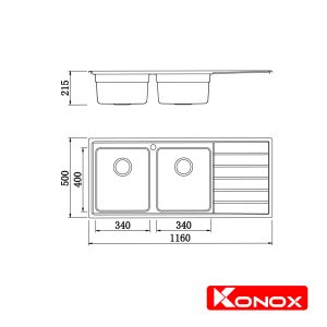Chậu rửa bát European sink Premium KS11650 2B – Bàn phảiSiphon, giá úp bát inox