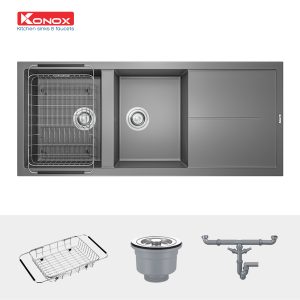 Chậu rửa bát Granite Sink Livello Smart 1160 – GreySiphon, giá úp bát inox