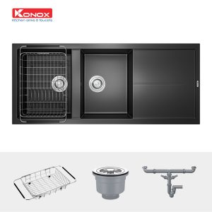 Chậu rửa bát Granite Sink Livello Smart 1160 – BlackSiphon, giá úp bát inox
