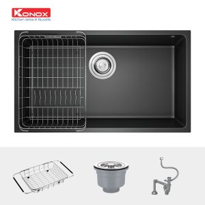 Chậu rửa bát Granite Sink Naros 760S – BlackSiphon, giá úp bát inox