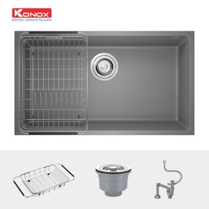Chậu rửa bát Granite Sink Naros 760S – GreySiphon, giá úp bát inox