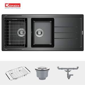 Chậu rửa bát Granite Sink Phoenix 1160 – BlackSiphon, giá úp bát inox