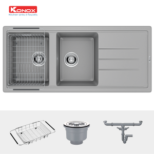 Chậu rửa bát Granite Sink Phoenix 1160 – GreySiphon, giá úp bát inox