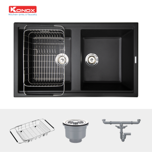 Chậu rửa bát Granite Sink Phoenix Smart 860 – BlackSiphon, giá úp bát inox