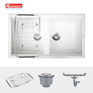 Chậu rửa bát Granite Sink Phoenix 860 – White SilverSiphon, giá úp bát inox