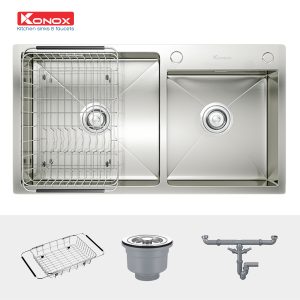 Chậu rửa bát Overmount Sink KN8245DOSiphon, giá úp bát inox