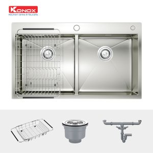 Chậu rửa bát Overmount Sink KN8248DOBSiphon, giá úp bát inox