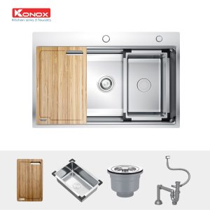 Chậu rửa bát Workstation Sink – Topmount Sink KN7650TSSiphon, thớt gỗ, chậu rửa nhỏ