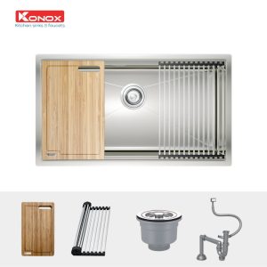 Chậu rửa bát Workstation Sink – Undermount Sink KN8046SUSiphon, thớt gỗ, roll mat