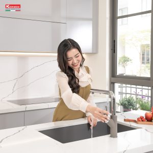 Chậu rửa bát Granite Sink Naros 760S – GreySiphon, giá úp bát inox