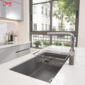 Chậu rửa bát Granite Sink Naros 760S – GreySiphon, giá úp bát inox