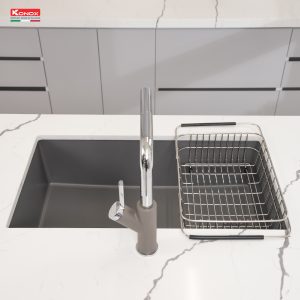 Chậu rửa bát Granite Sink Naros 760S – GreySiphon, giá úp bát inox