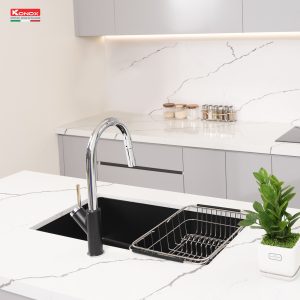 Chậu rửa bát Granite Sink Naros 760S – BlackSiphon, giá úp bát inox