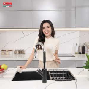 Chậu rửa bát Granite Sink Naros 760S – BlackSiphon, giá úp bát inox