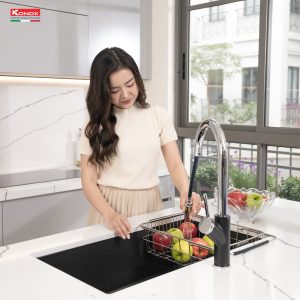 Chậu rửa bát Granite Sink Naros 760S – BlackSiphon, giá úp bát inox