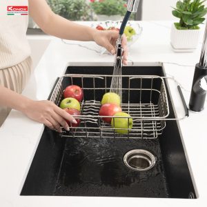 Chậu rửa bát Granite Sink Naros 760S – BlackSiphon, giá úp bát inox