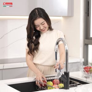 Chậu rửa bát Granite Sink Naros 760S – BlackSiphon, giá úp bát inox