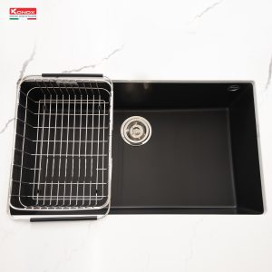 Chậu rửa bát Granite Sink Naros 760S – BlackSiphon, giá úp bát inox
