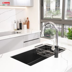 Chậu rửa bát Granite Sink Naros 760S – BlackSiphon, giá úp bát inox