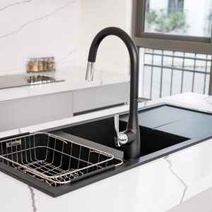 Chậu rửa bát Granite Sink Livello Smart 1160 – BlackSiphon, giá úp bát inox