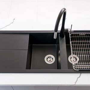 Chậu rửa bát Granite Sink Livello Smart 1160 – BlackSiphon, giá úp bát inox