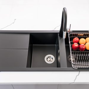 Chậu rửa bát Granite Sink Livello Smart 1160 – BlackSiphon, giá úp bát inox