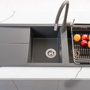 Chậu rửa bát Granite Sink Livello Smart 1160 – GreySiphon, giá úp bát inox