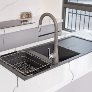 Chậu rửa bát Granite Sink Livello Smart 1160 – GreySiphon, giá úp bát inox
