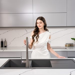 Chậu rửa bát Granite Sink Livello Smart 1160 – GreySiphon, giá úp bát inox