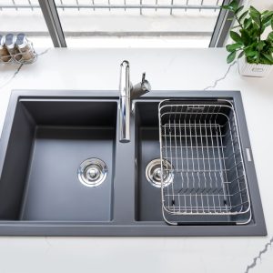 Chậu rửa bát Granite Sink Phoenix Smart 860 – GreySiphon, giá úp bát inox
