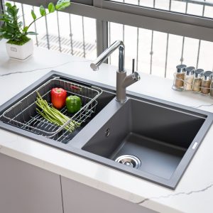 Chậu rửa bát Granite Sink Phoenix Smart 860 – GreySiphon, giá úp bát inox