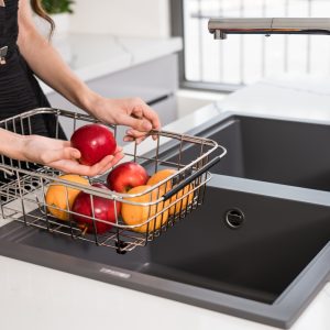 Chậu rửa bát Granite Sink Phoenix Smart 860 – GreySiphon, giá úp bát inox