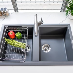 Chậu rửa bát Granite Sink Phoenix Smart 860 – GreySiphon, giá úp bát inox