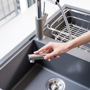 Chậu rửa bát Granite Sink Phoenix Smart 860 – GreySiphon, giá úp bát inox