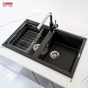 Chậu rửa bát Granite Sink Phoenix Smart 860 – BlackSiphon, giá úp bát inox