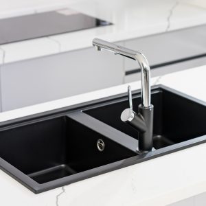 Chậu rửa bát Granite Sink Phoenix Smart 860 – BlackSiphon, giá úp bát inox
