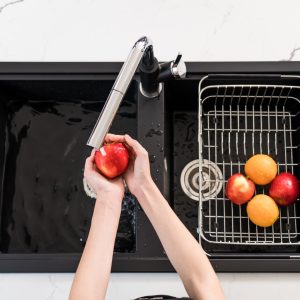 Chậu rửa bát Granite Sink Phoenix Smart 860 – BlackSiphon, giá úp bát inox