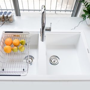 Chậu rửa bát Granite Sink Phoenix Smart 860 – White SilverSiphon, giá úp bát inox