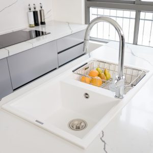 Chậu rửa bát Granite Sink Phoenix Smart 860 – White SilverSiphon, giá úp bát inox