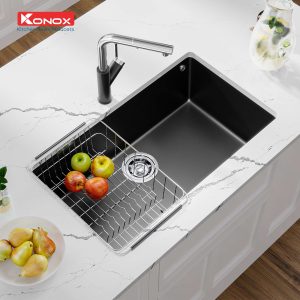 Chậu rửa bát Granite Sink Naros 760S – BlackSiphon, giá úp bát inox