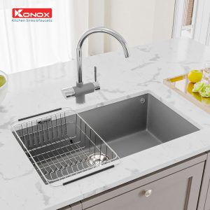 Chậu rửa bát Granite Sink Naros 760S – GreySiphon, giá úp bát inox