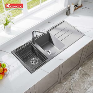 Chậu rửa bát Granite Sink Phoenix 1160 – GreySiphon, giá úp bát inox
