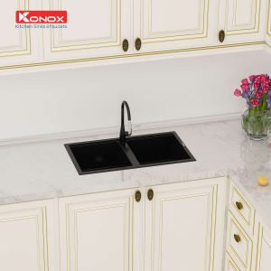 Chậu rửa bát Granite Sink Phoenix Smart 860 – BlackSiphon, giá úp bát inox